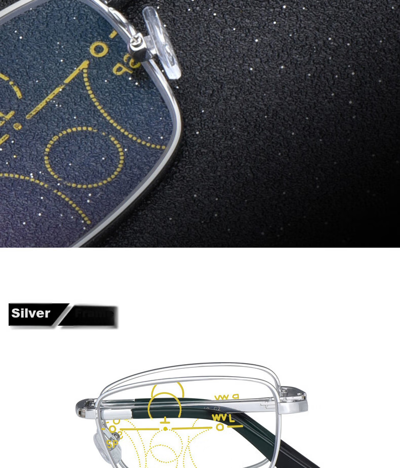 Boshide Reading Glasses, Foldable Reading Glasses, Progressive Multi-Focal Anti-Blue Light, Foldable Full-Frame [Silver] 100 Degrees 16