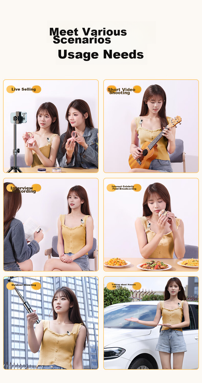CRENOV [Immersive Audio Recording] Wireless Lavalier Microphone Audio Pickup for Live Streaming, Recording Equipment for Mobile Phones, Computers, Cameras, TikTok, Outdoor Short Videos, Professional Noise Reduction, Dual-Channel 9