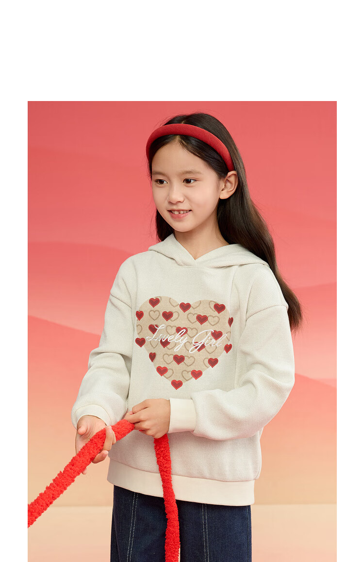 BALABALA Children's Clothing, Girls' Long-Sleeve Sweatshirt, Spring Hoodie with Heart Pattern, New Year Red Top, 209125121001 1