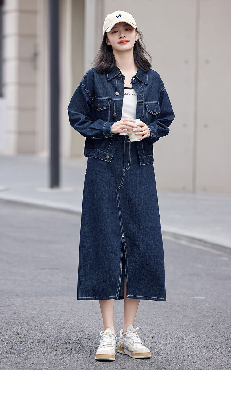 Dme Elastic Waist Denim Jacket with Small Lapel, Simple And Versatile Women's Short Denim Coat, Denim Blue, XL 10