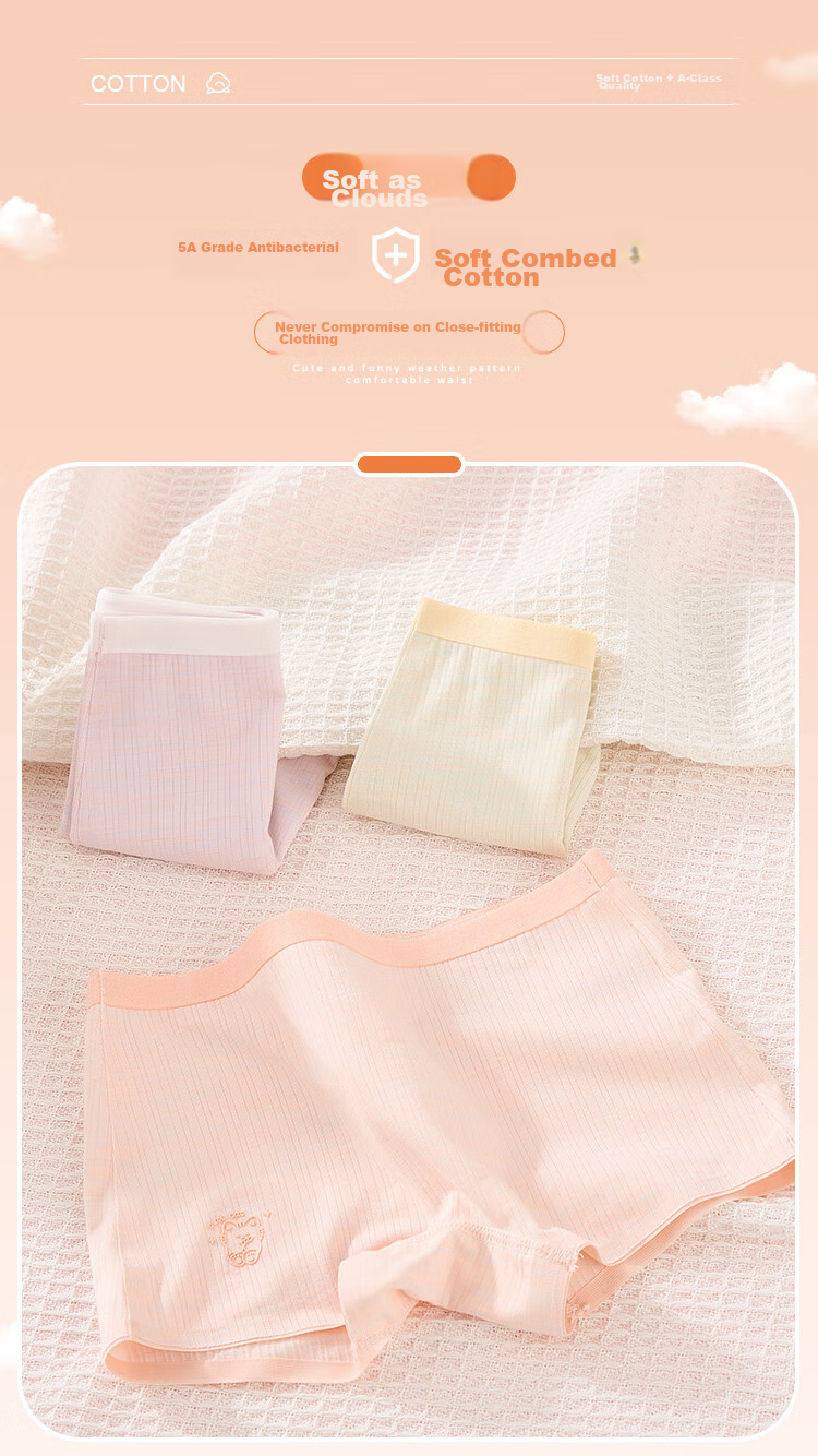 LangSha 5A Grade Antibacterial Pure Cotton Girls' Underwear, Women's Boyshorts, Ultra-Soft Comfortable Boxer Briefs, 3 Pairs, Size 160 1