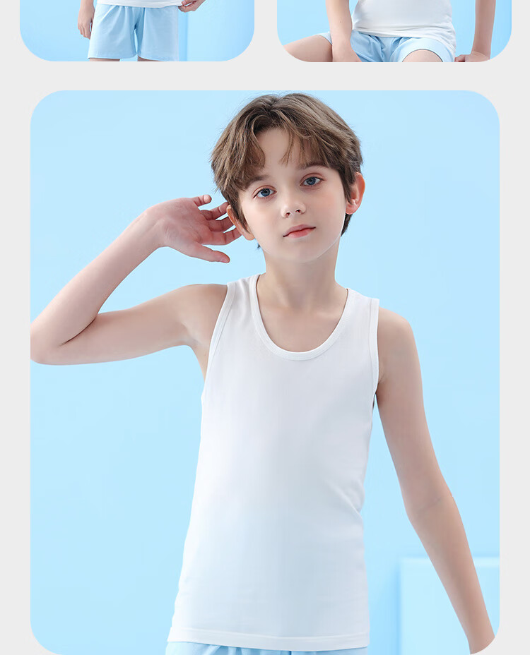 LangSha Children's Tank Top, Boys' Summer Thin Cotton Plain Color Baby T-Shirt, Student Undershirt Vest, White, Size 170 15