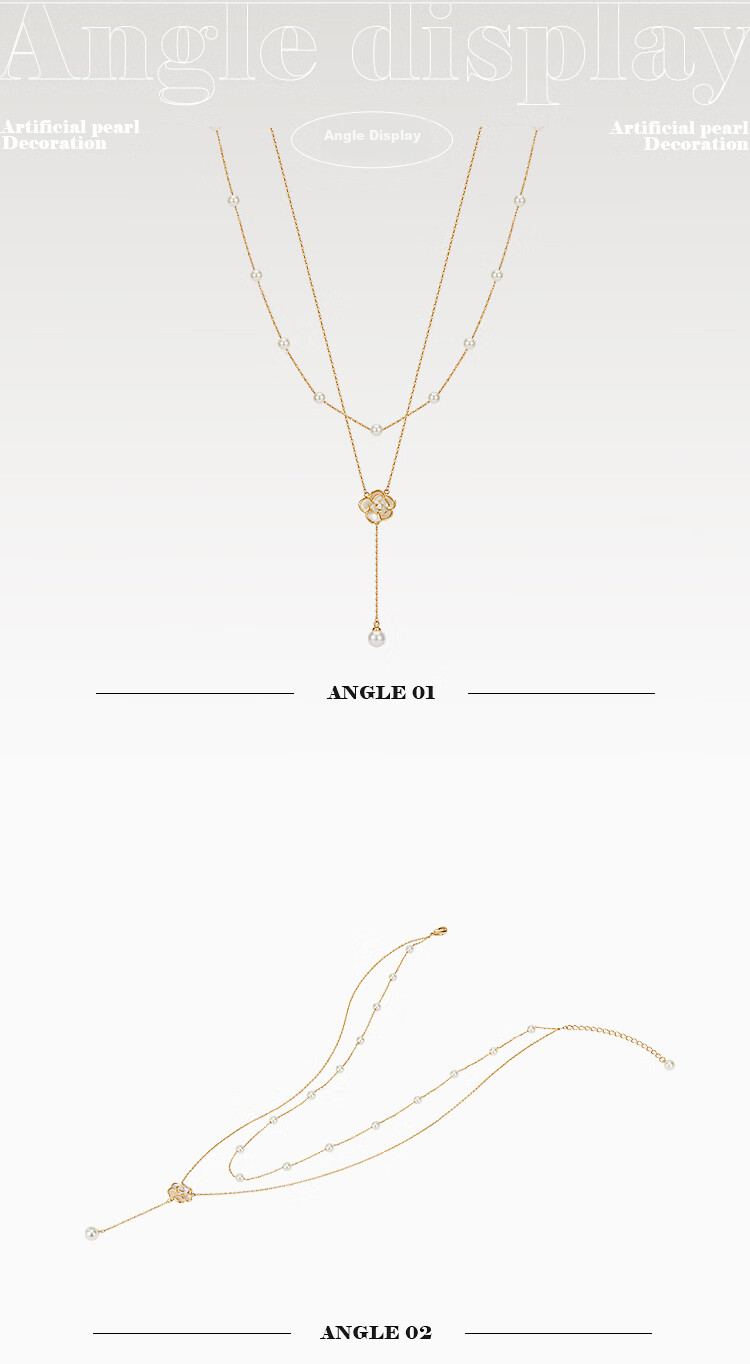 AJIDOU Women's Camellia Faux Pearl Layered Collarbone Chain, Luxurious High-End Sweater Chain, New Year Gift 7