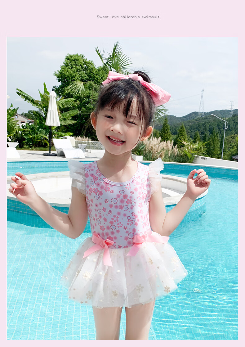 F.DYRAA Children's Swimsuit, One-Piece Dress for Girls, Cute Princess Style for Toddlers, Suitable for Swimming Pool And Hot Springs, Model 32652, Pink, Size L 7