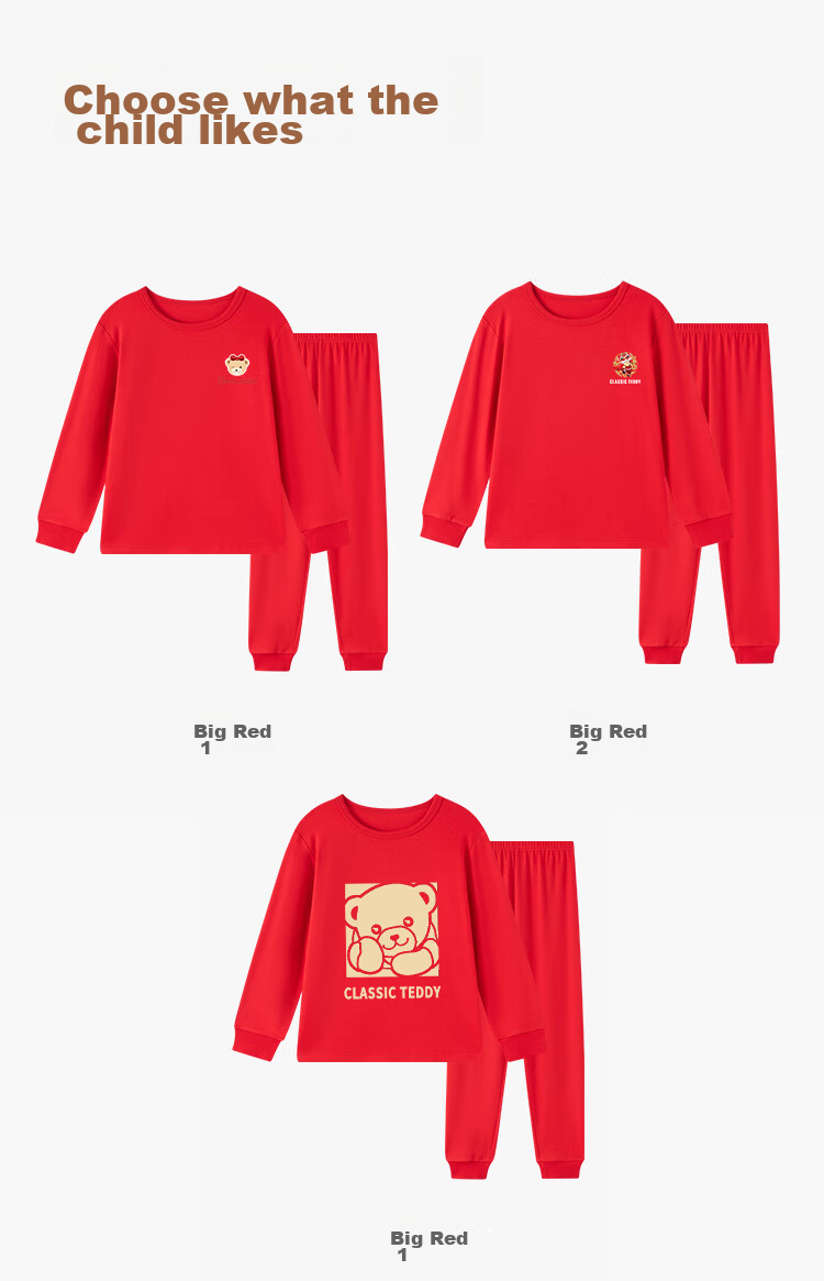 Classic Teddy Children's Pajamas, Zodiac Year Red Autumn Underwear Set for Boys And Girls, Pure Cotton Sleepwear, Home Wear, Cute, Size 140 13