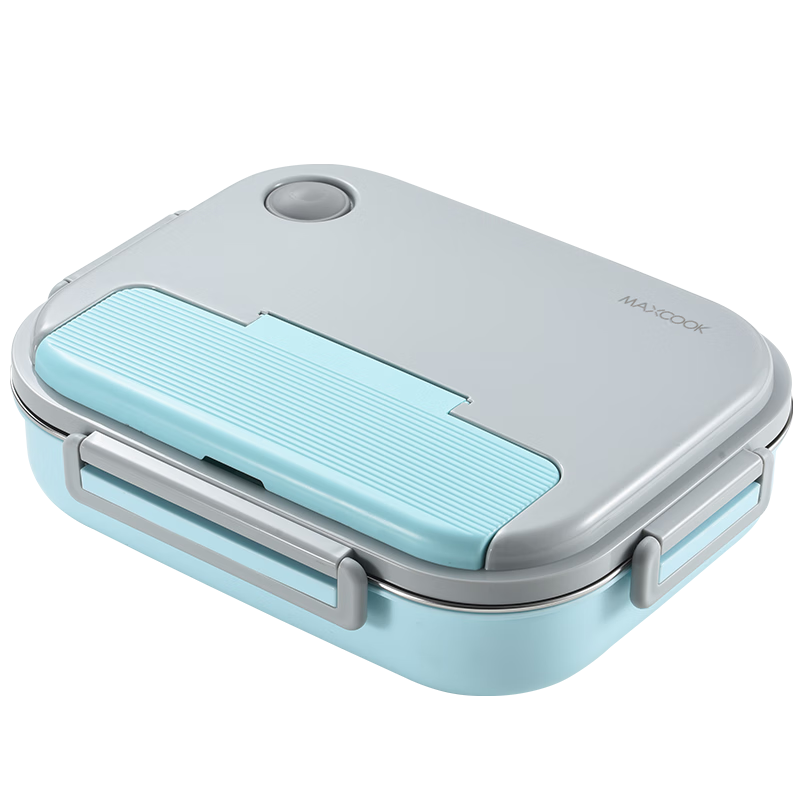 MAXCOOK 304 Stainless Steel Lunch Box, Microwave-Safe 5-Compartment Insulated Student Lunch Box with Utensils And Bag, Blue MCFT4184