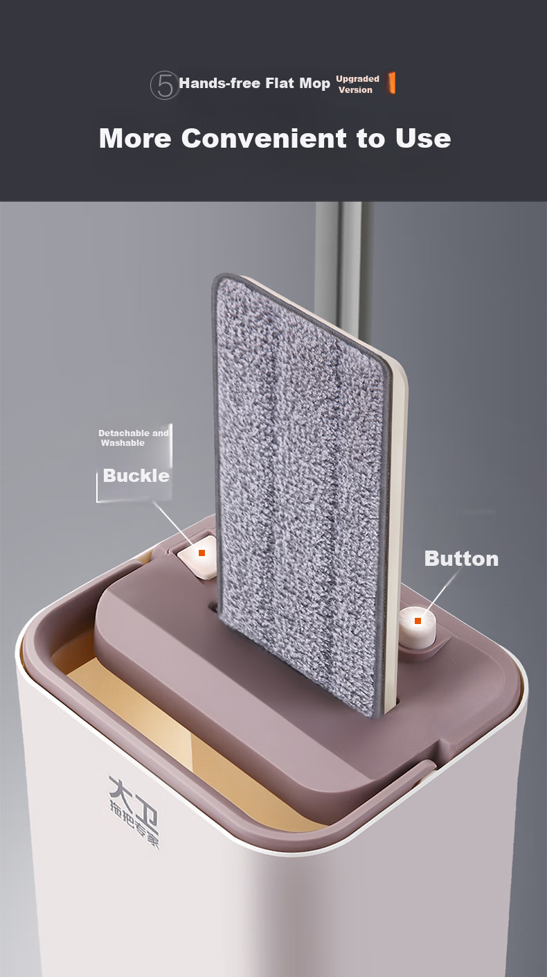 Dawei Flat Mop, 36cm, with Two Cloth Strips And Bucket, No Hand Washing Required, Thickened Mop, Suitable for Both Dry And Wet Use, Squeegee Z9 6