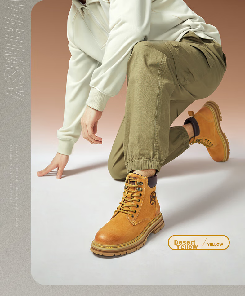 CAMEL [Shanze] Men's Yellow Boots, Fashionable Martin Boots, Casual Work Boots, L14W307636, Gray, Size 39 2