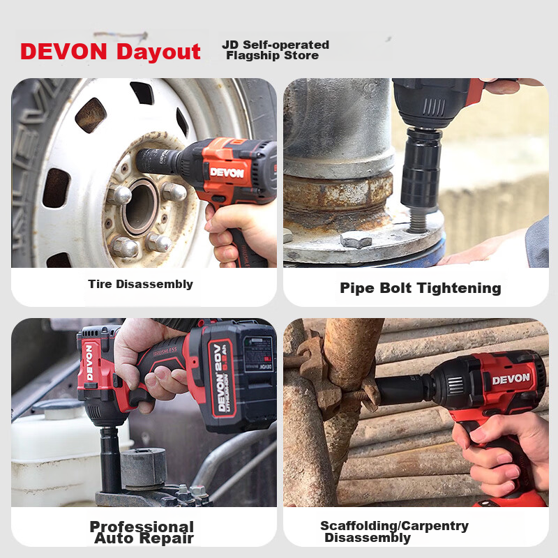 Devon 20V Brushless Impact Wrench, High Torque Industrial-Grade Lithium Battery Wrench Pneumatic Gun, 5733 Dual Battery 5.0 Fast Charging