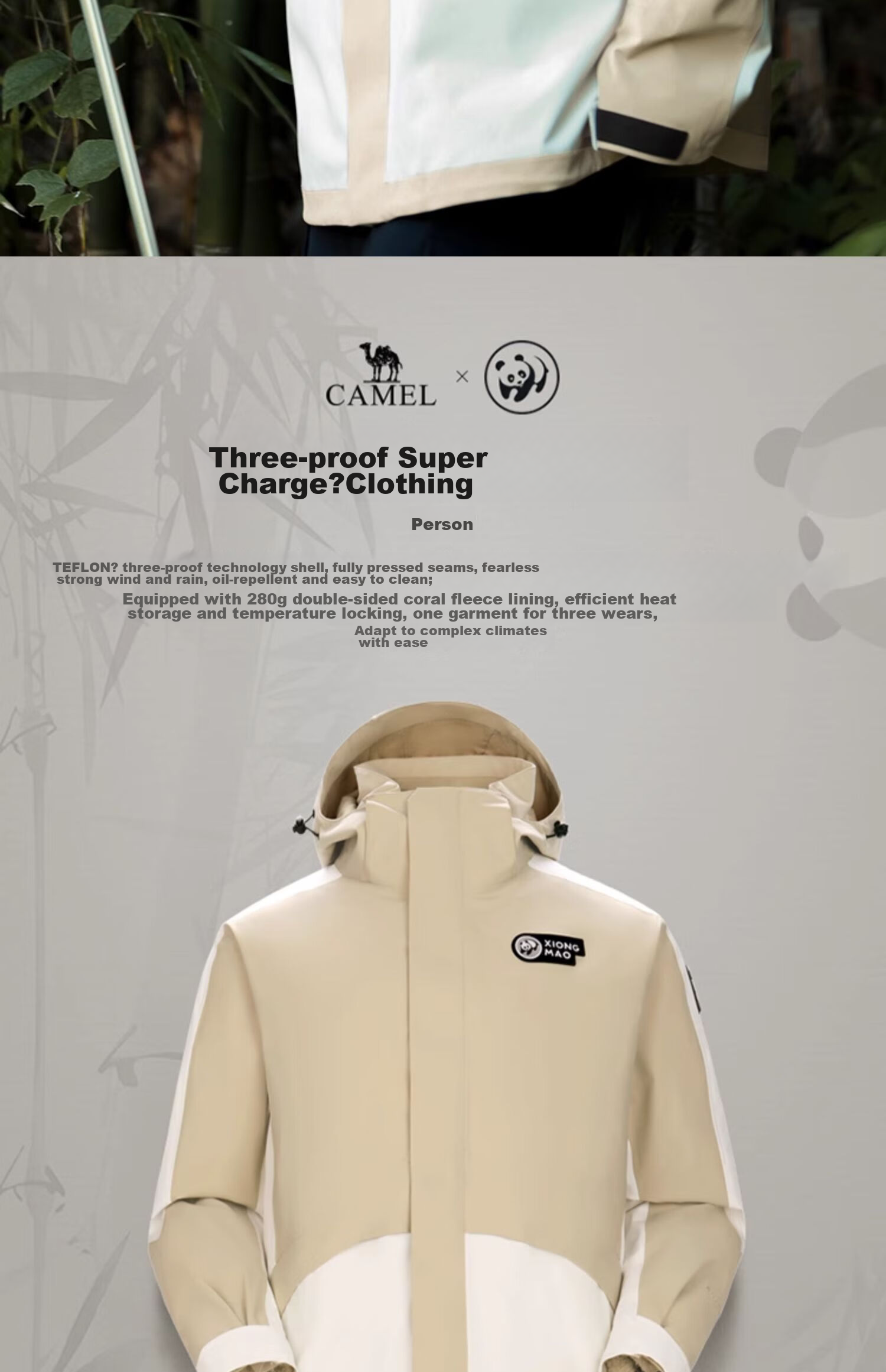CAMEL Triple-Protection Windbreaker, Oil-Resistant And Waterproof, Three-In Mountaineering Jacket ATR036 Phantom Black, Men's And Women's Styles XS 4