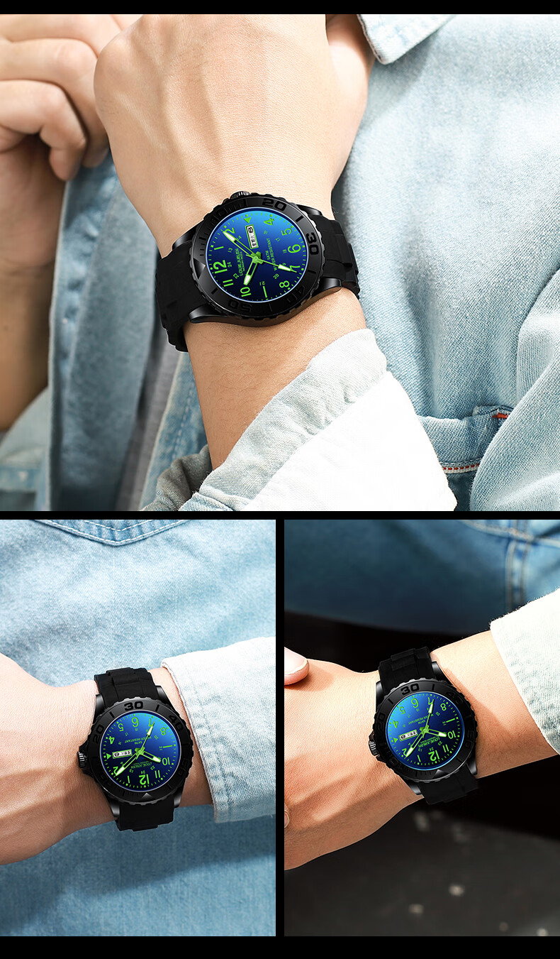 LOUIE JUELEN Youth Watch Exam-Specific for Middle And High School Students, Boys And Girls, Silent Back-To Large Model - Dual Calendar Green Dial 10