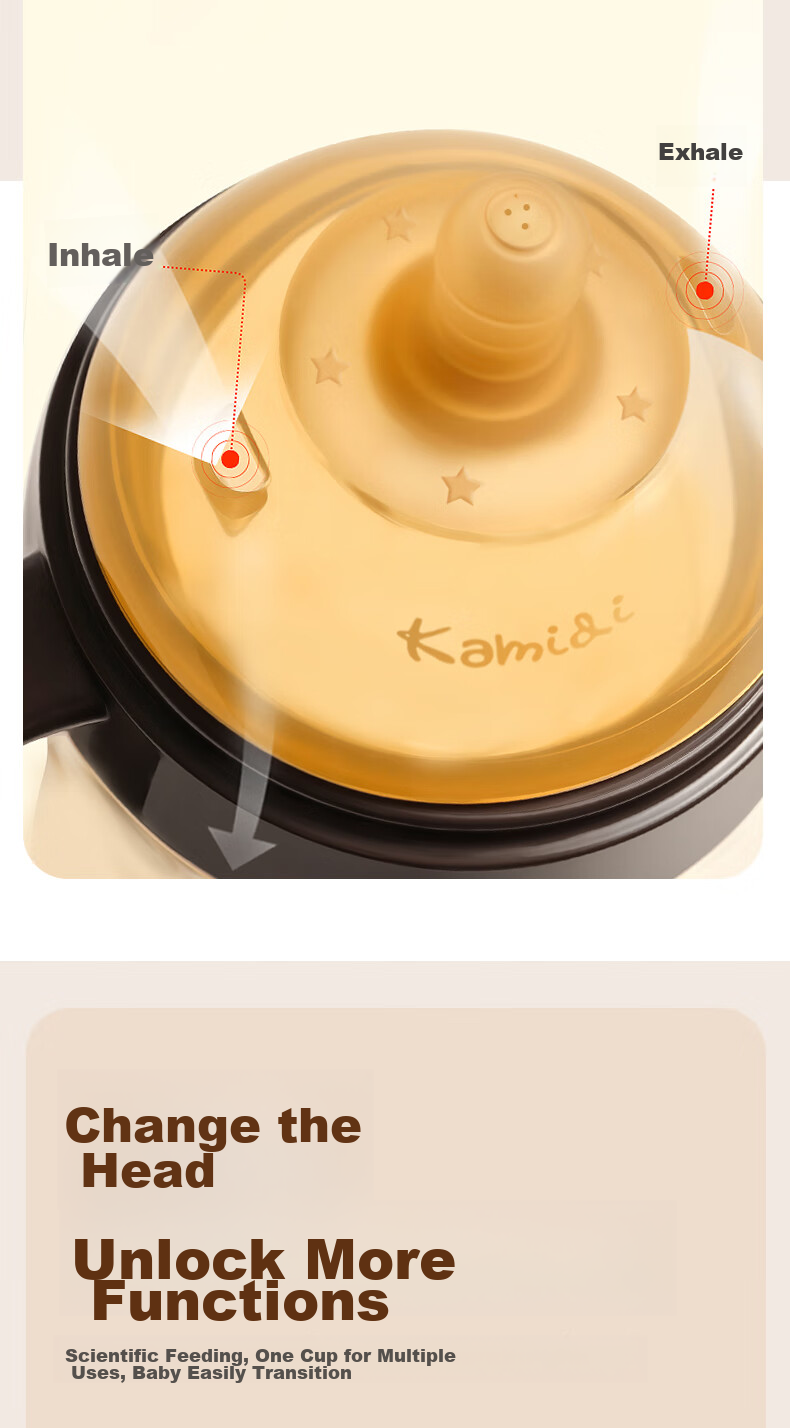 Kamidi PPSU Baby Bottle, Newborn Infant Large Size, Breast-Like Weaning Straw Bottle, 210ml - 3 Holes 12