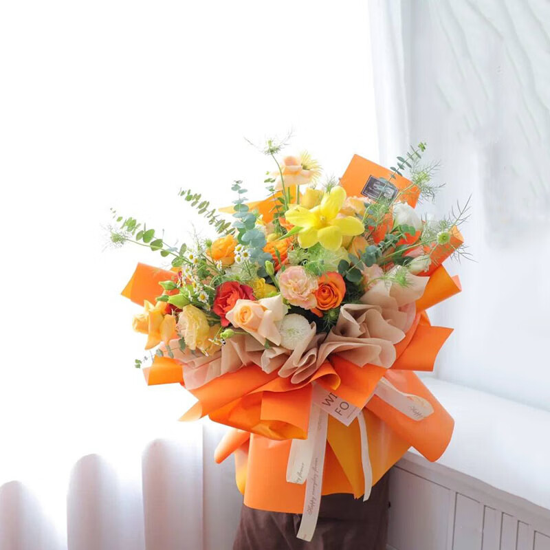 鲜花同城配送粉玫瑰花束生日花未眠向日葵玫瑰混搭花束19朵香槟玫瑰