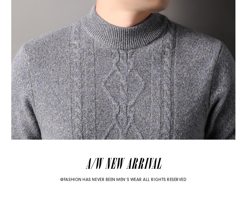 Hengyuanxiang Men's Thickened Wool Sweater Autumn Winter 100% Pure Wool Half Turtleneck Simple Casual Solid Color Knitwear 10