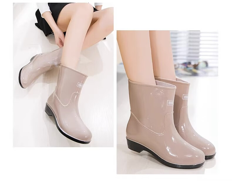 Warrior Women's Mid-Calf Rain Boots, Waterproof Non-Slip Rubber Shoes, Wear-Resistant Rain Boots HXL23-S Khaki Size 37 7