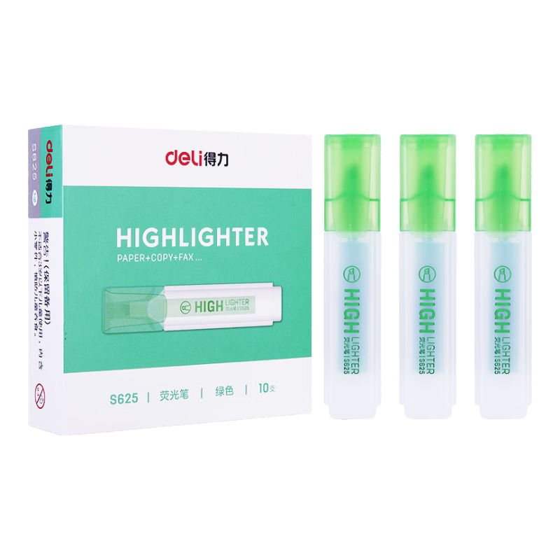 Deli Large Capacity Flat Green Highlighter Pen, Student Exam Review Marking Pen, Office Water-Based Marker, Suitable for Journaling, Doodling And Drawing, S625