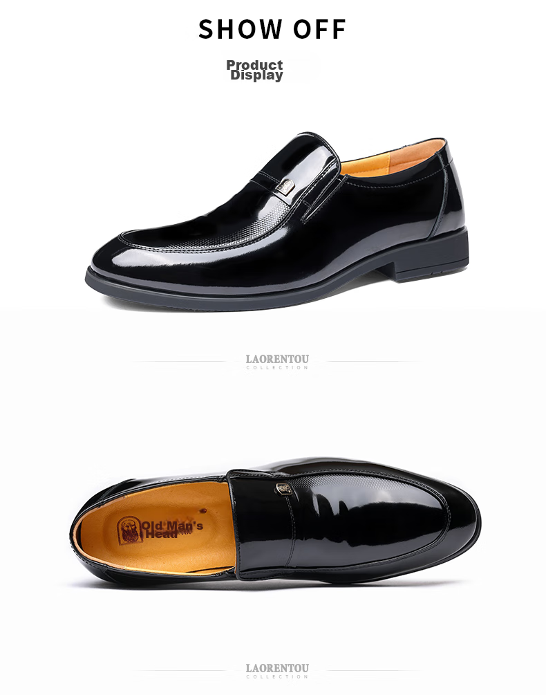 LAORENTOU Leather Dress Shoes for Men, Formal Patent Leather Shoes, Wedding Groom Shoes, Pointed Toe Slip-On Shoes, LA13087, Black, Size 39 15