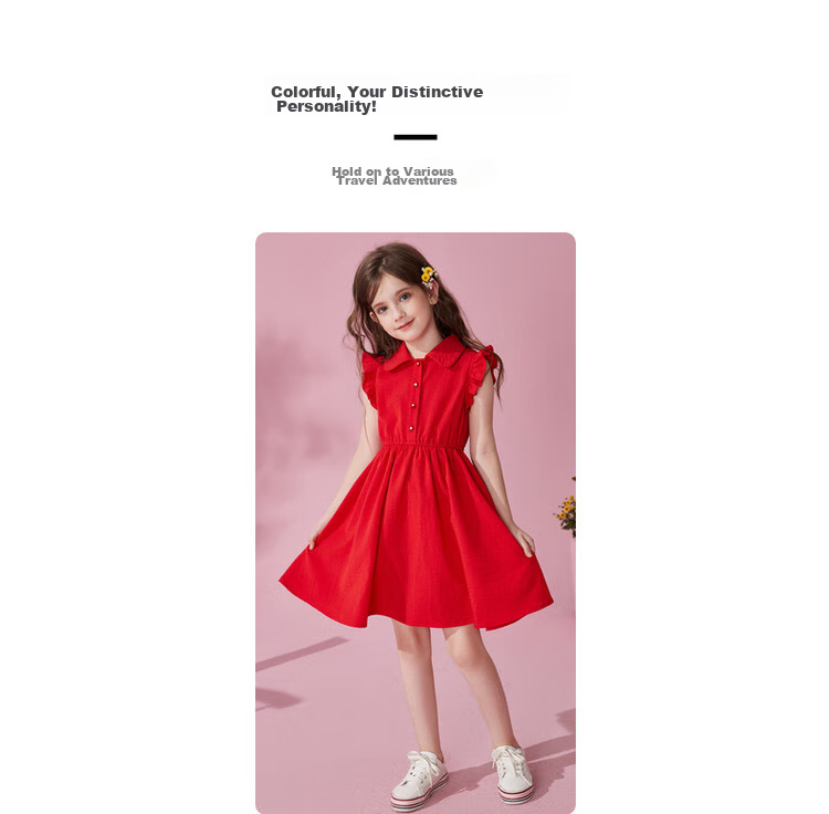 ASK JUNIOR Girls' Summer Dress, Sleeveless Children's Ruffle Trim Thin Shirt Collar Vacation Princess Dress 8