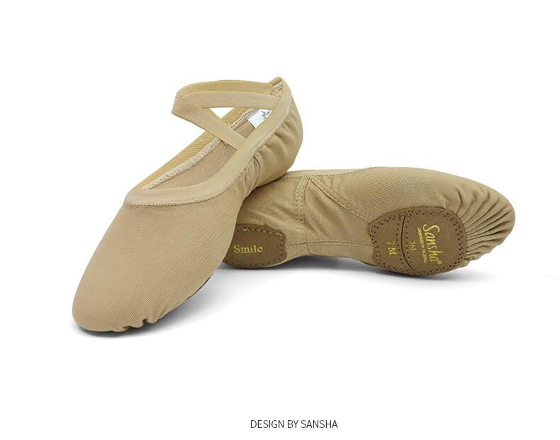 Sansha Women's Ballet Dance Practice Shoes, Soft Elastic Fabric with Two Pieces of Sole, Cat Paw Shoes for Exams, 76E, Sand Color, Size 39 8