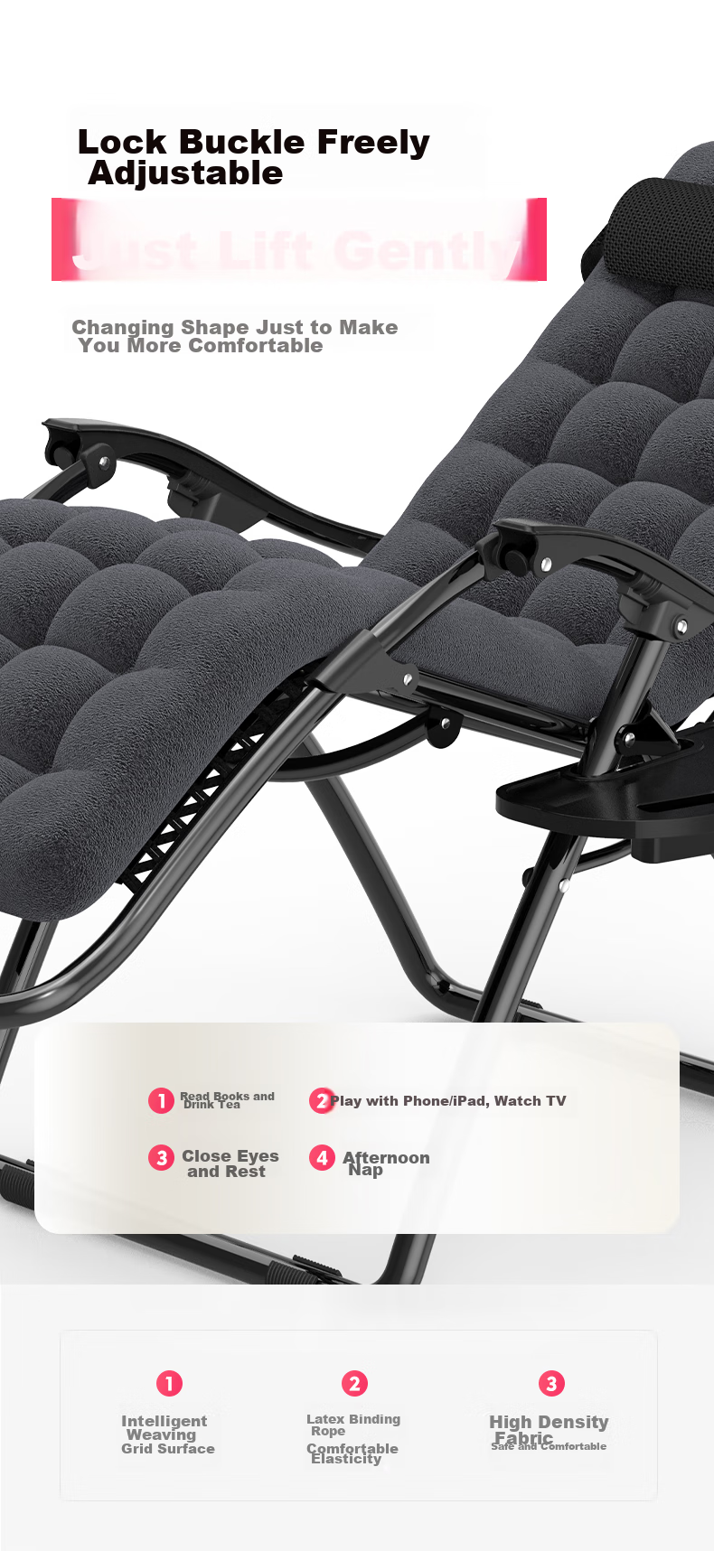 Nanjiren Folding Chair Bed, Nap Bed, Office Siesta Chair, Folding Bed, Nap Chair, Hospital Companion Bed with Pearl Cotton Pad 6