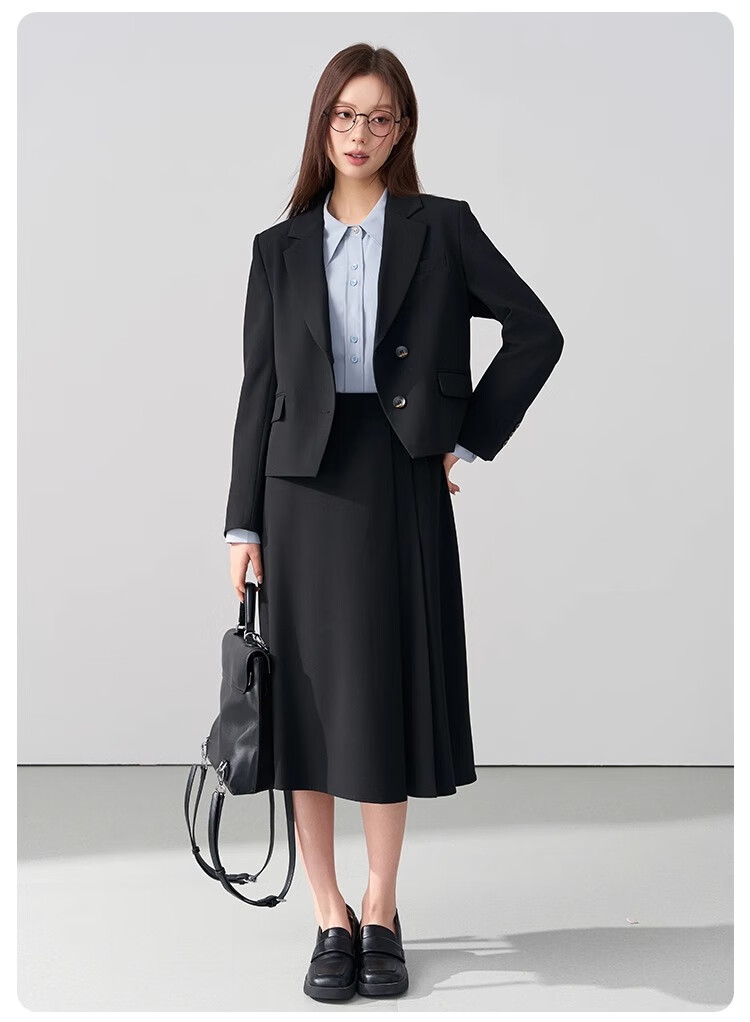 Bodexiaojie Beige Interview Suit Jacket for Women, Professional Commute Formal Wear, Lightweight Office Suit for Petite Figures 28