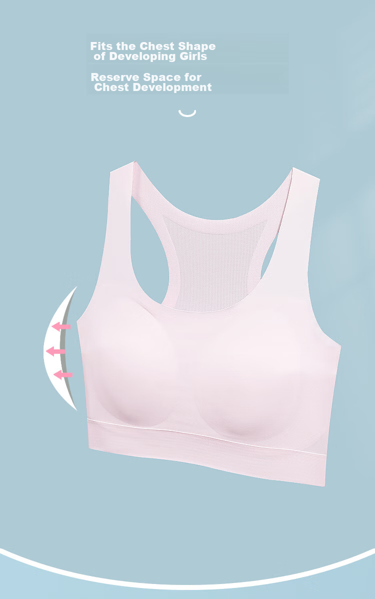 Hodohome Girls' Underwear, Puberty Stage Two Mesh Breathable Bra, Seamless Wireless Vest, 026 Blue B85 11