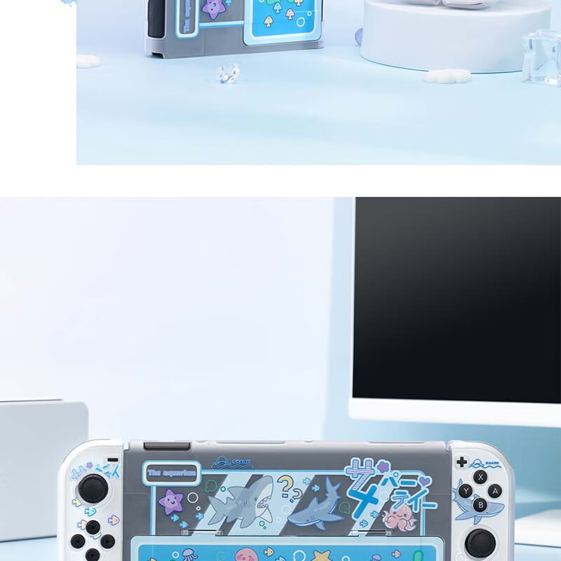 Jixiang Swtich OLED Protective Case, Game Console Cover, Moon Landing Plan Detachable Transparent Shockproof Hard Shell, Handheld Case with Direct Plug-In Base, Switch Protective Case 38