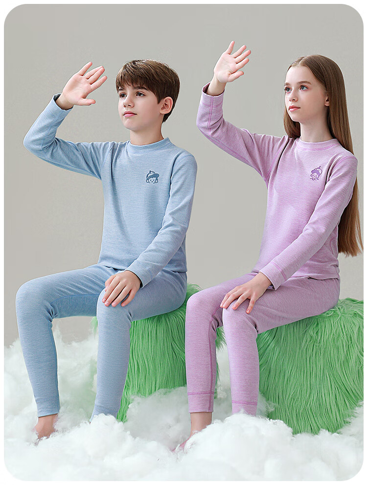 MiiOW Children's Thermal Underwear Set for Boys with Wool And Silk, Autumn Top And Pants, for Older Children's Pajamas, Blue, Size 170 18