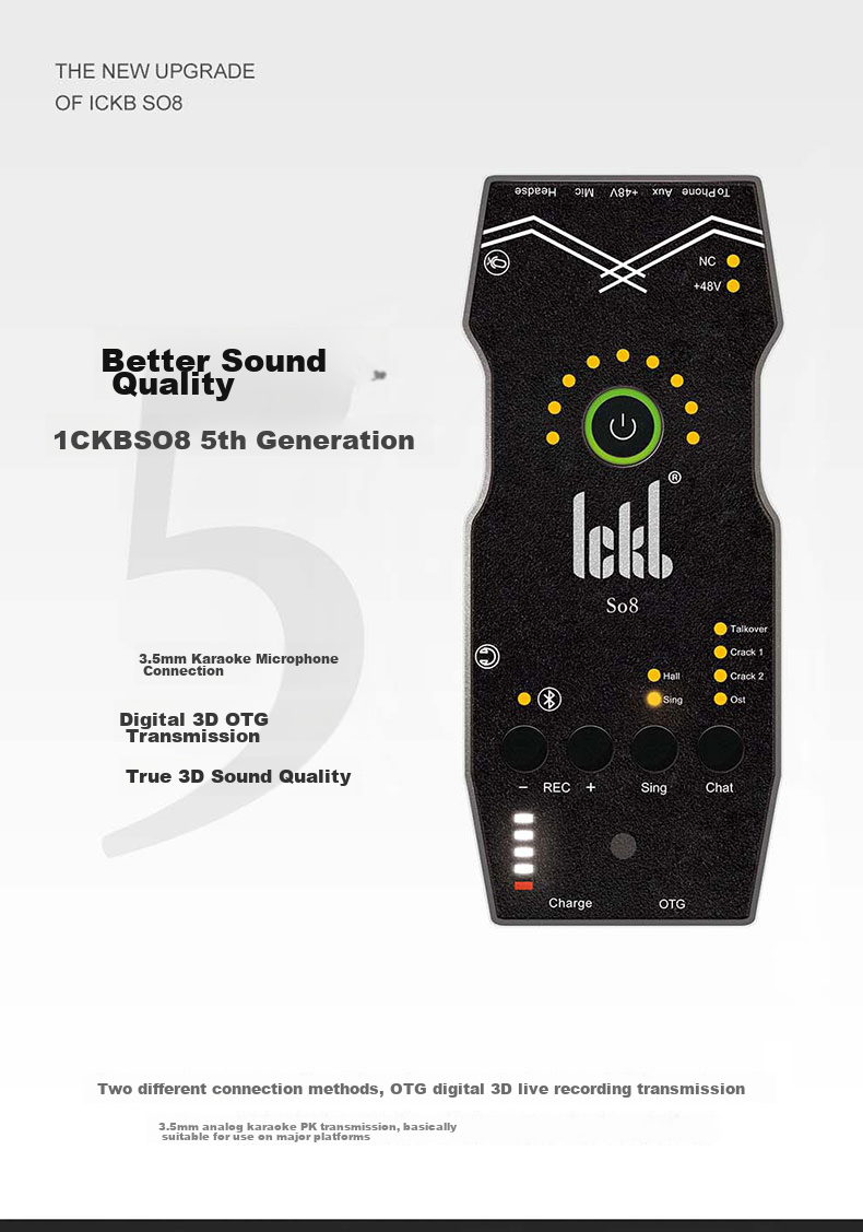 Ickb So8 Sixth Generation Sound Card CQA3317 Wireless Microphone Monitoring Headset Set, Mobile Phone Live Streaming Computer Universal Host Singing Karaoke Recording Live Broadcast Equipment Complete Set One-To 4