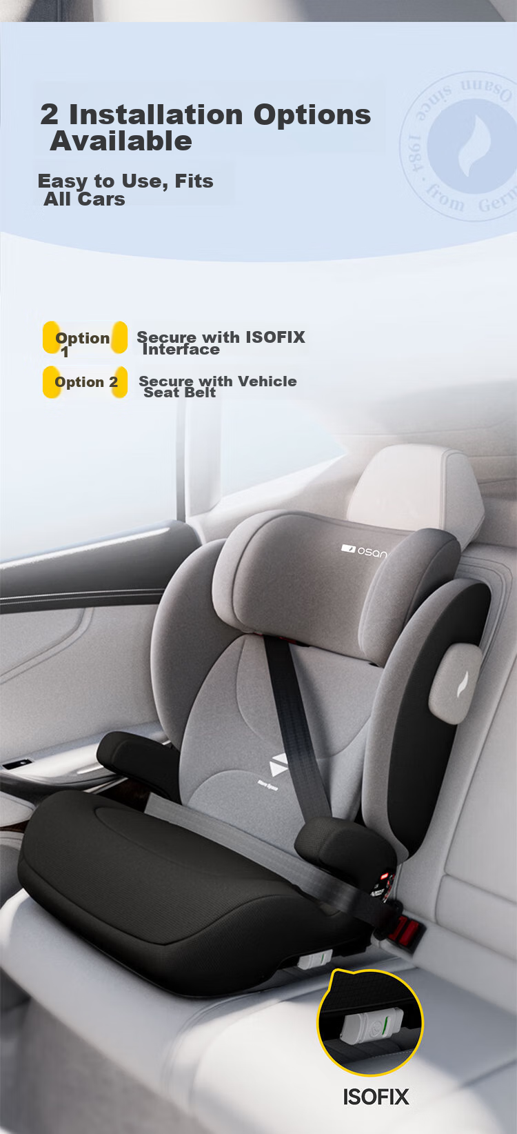 Osann LAX German Child Safety Car Seat for Ages 3-12, Booster Cushion for Older Children in Cars, New National Standard 8