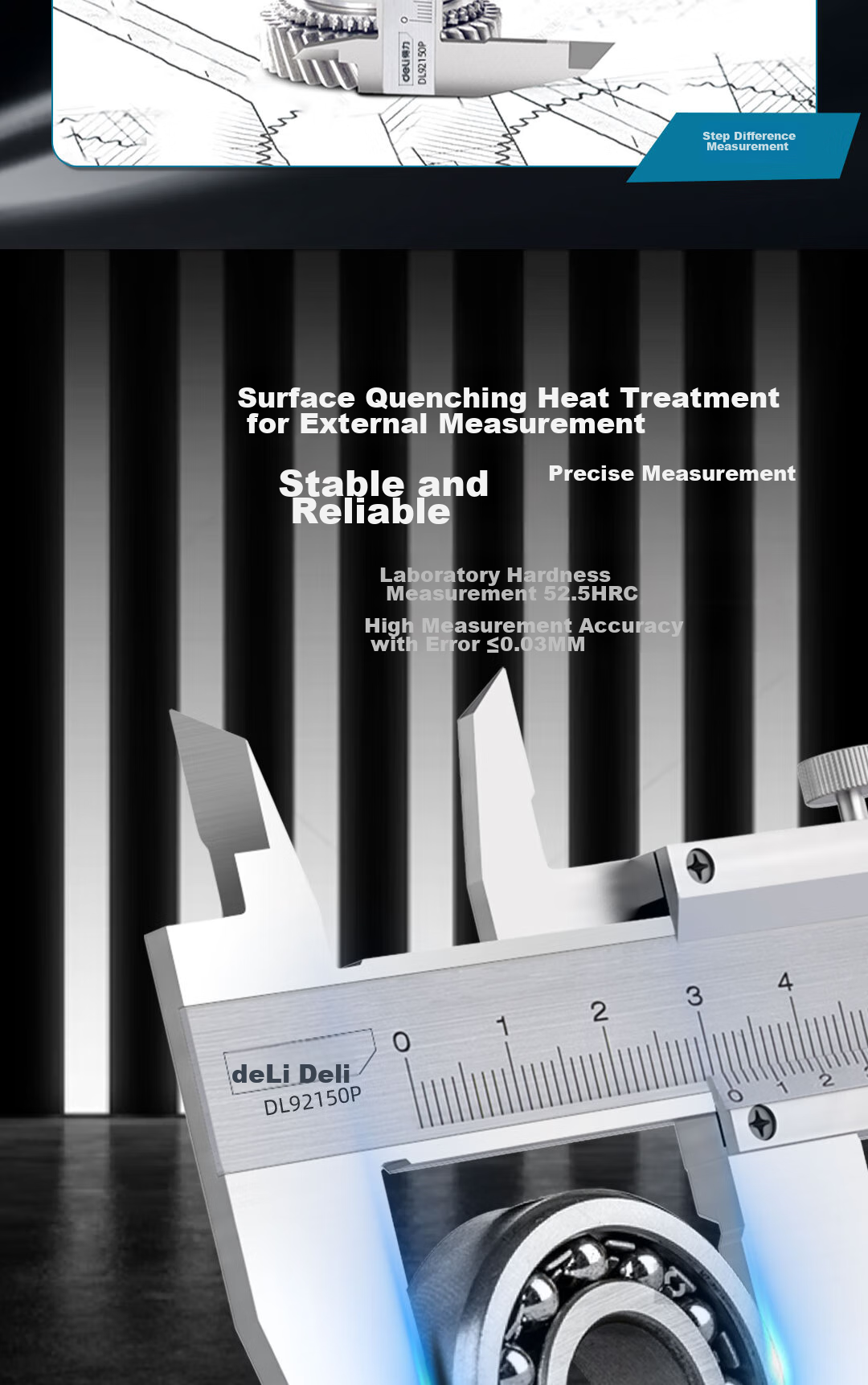 Deli Professional Precision Vernier Caliper High Accuracy Stainless Steel Mechanical Caliper 0-200mm Compliant with National Standards 4