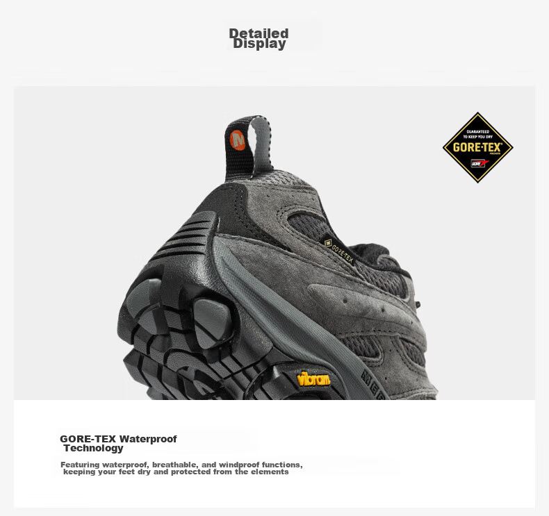 Merrell MOAB3 GTX Hiking Shoes, Outdoor Waterproof Sports Climbing Shoes for Men, Vibram Outsole, Non-Slip Breathable Winter Shoes, Size 42 6