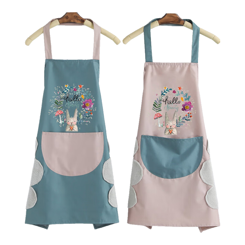 Meilixin Waterproof Apron, Kitchen Oil-Proof Coverall, Hand-Wiping, for Men And Women, Household Cleaning, Little Rabbit Apron, Blue, Single Piece