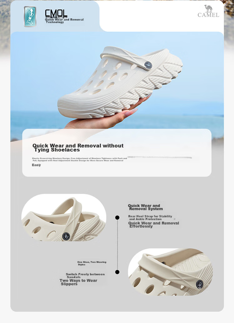 CAMEL Perforated Shoes, Summer Outdoor Slippers, Unisex Closed-Toe Beach Sandals, Driving Sandals F14B834610 2