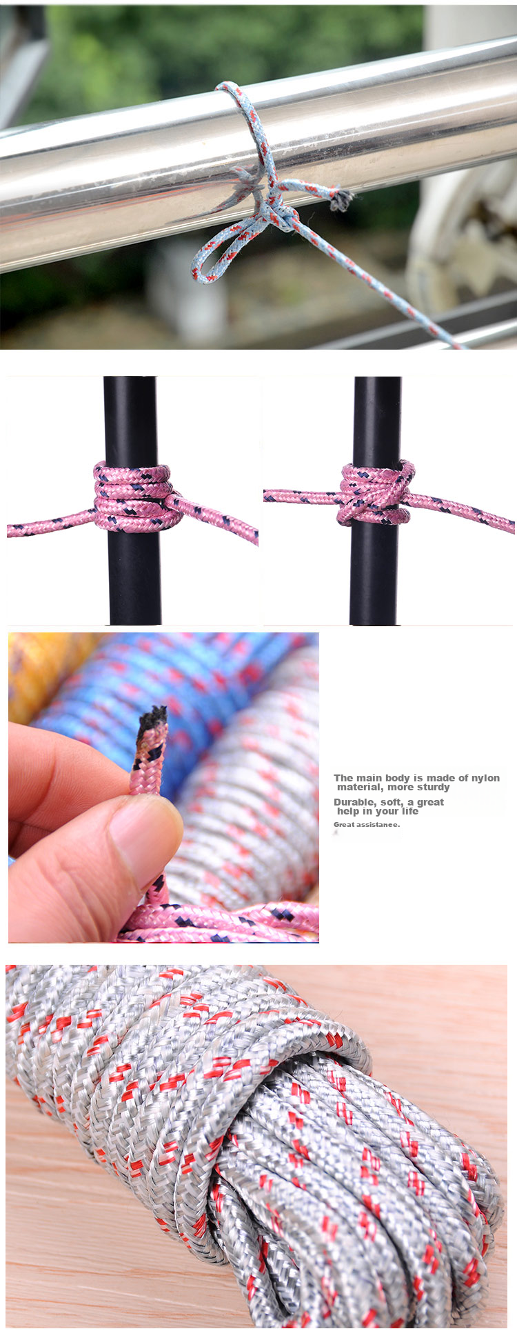 JAJALIN Nylon Clothesline Thickened for Drying Quilts And Clothes, Windproof Non-Slip Drying Rope, 10 Meters, Random Color 3