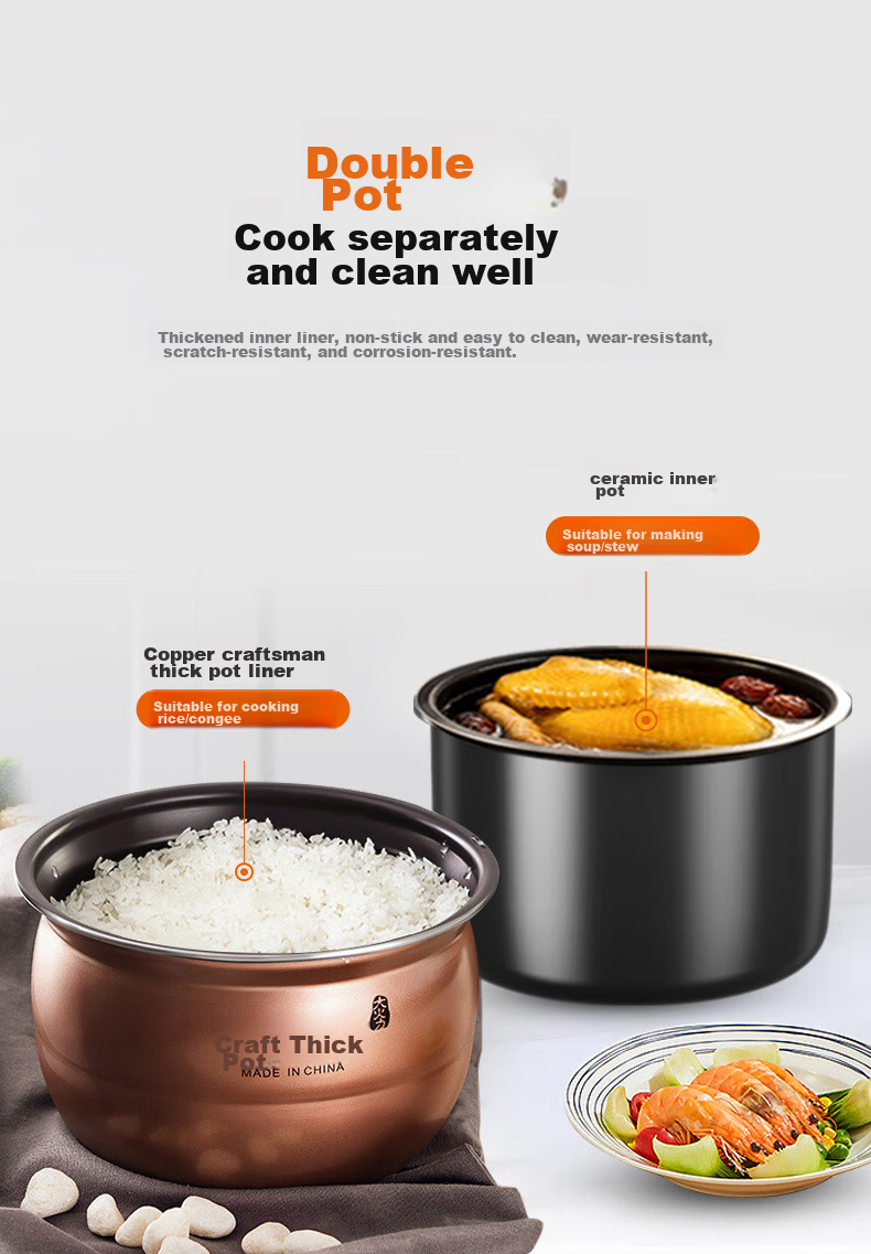 Joyoung 5L Smart Home Electric Pressure Cooker for 4-5 People with Dual Inner Pot, Multifunctional Copper Craftsmanship High Pressure Cooker with Large Fire, Nutritious Cooking, Timer And Reservation Function Y-50C82 5