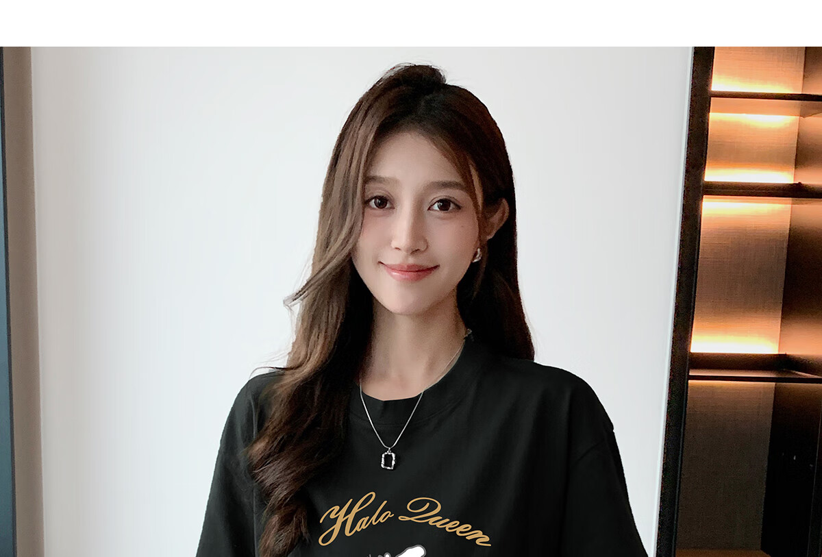 Halo Queen Women's Summer Short-Sleeve Round Neck T-Shirt, Cute Rabbit Print T-Shirt, Loose-Fitting Slimming Top, Women's H143T1417 26