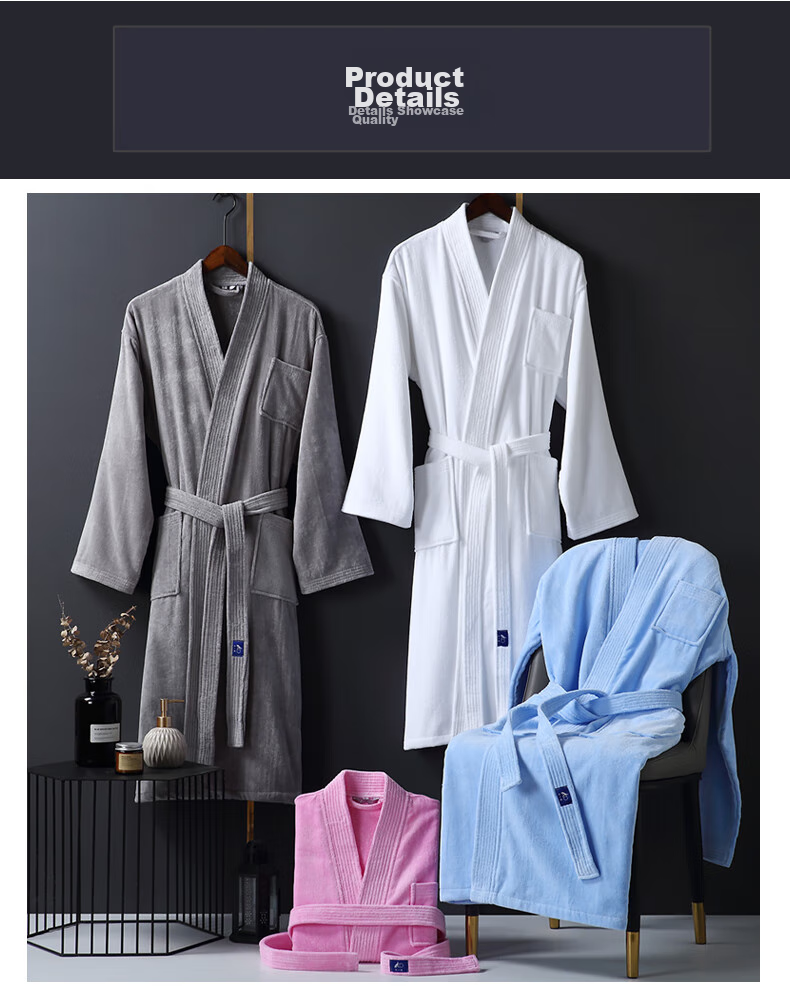 Zhuyibai Bathrobe, Pure Cotton Thick Terry Cloth Bath Towel Fabric, Unisex Sleepwear Robe, White, Size L 6