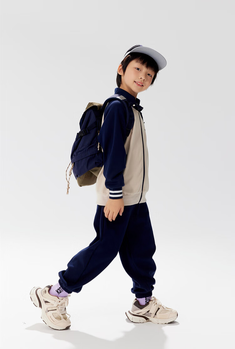 EBAER Spring Children's New Xinjiang Cotton Soft Breathable Skin-Friendly Stand-Collar Cardigan Sportswear Set, Midnight Blue, Size 120 16