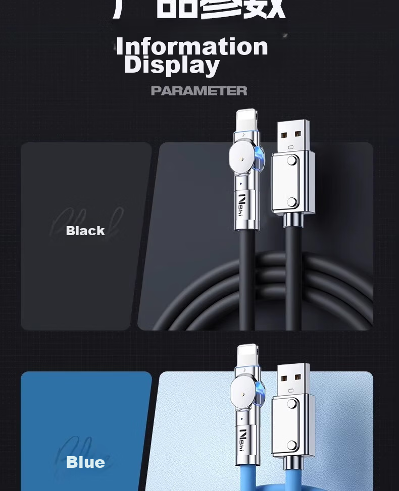 Nengshi Apple Data Cable, IPhone 14 Charging Cord, USB Fast Charging, Compatible with 13 Pro/12/X/Smartphones, IPad Air 2/Mini, Suitable for 180-Degree Rotating Interface, 1 Meter Black 21