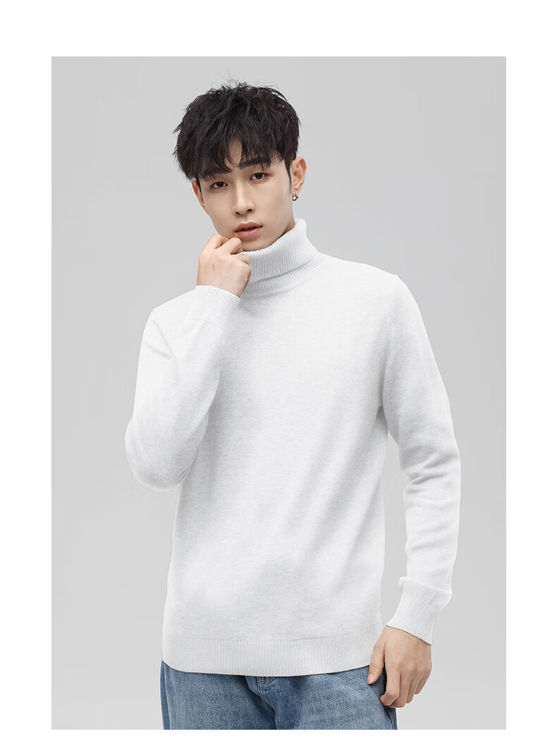 Jeanswest Men's Autumn Winter Fleece Lined Thickened Casual Turtleneck Warm Base Layer Simple Knit Sweater 9
