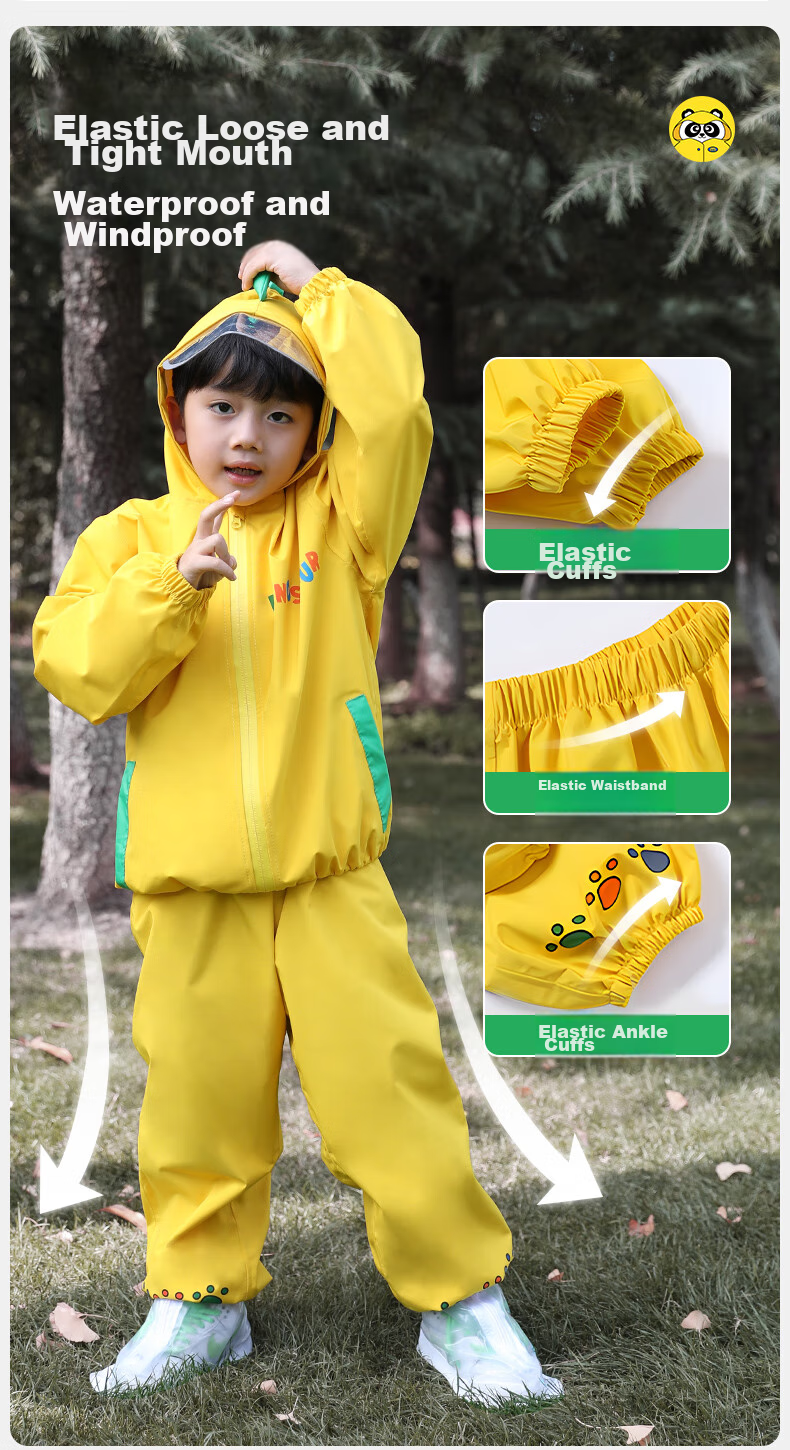 Moremerry Children's Raincoat Two-Piece Set, Boys And Girls Kindergarten Waterproof Rain Pants, Baby Rain Poncho, Yellow Dinosaur Set, Size S 13