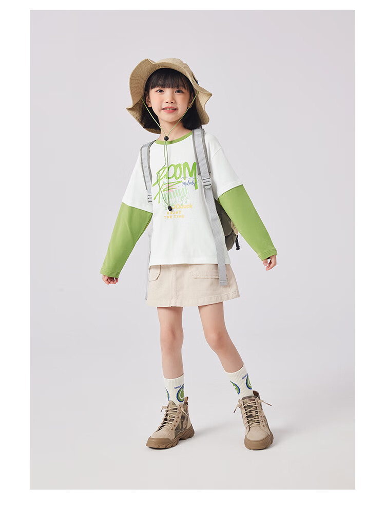 QQ DUCK Children's Clothing Girls' Long-Sleeve T-Shirt Undershirt Youth Wear Music Party White; 130 7
