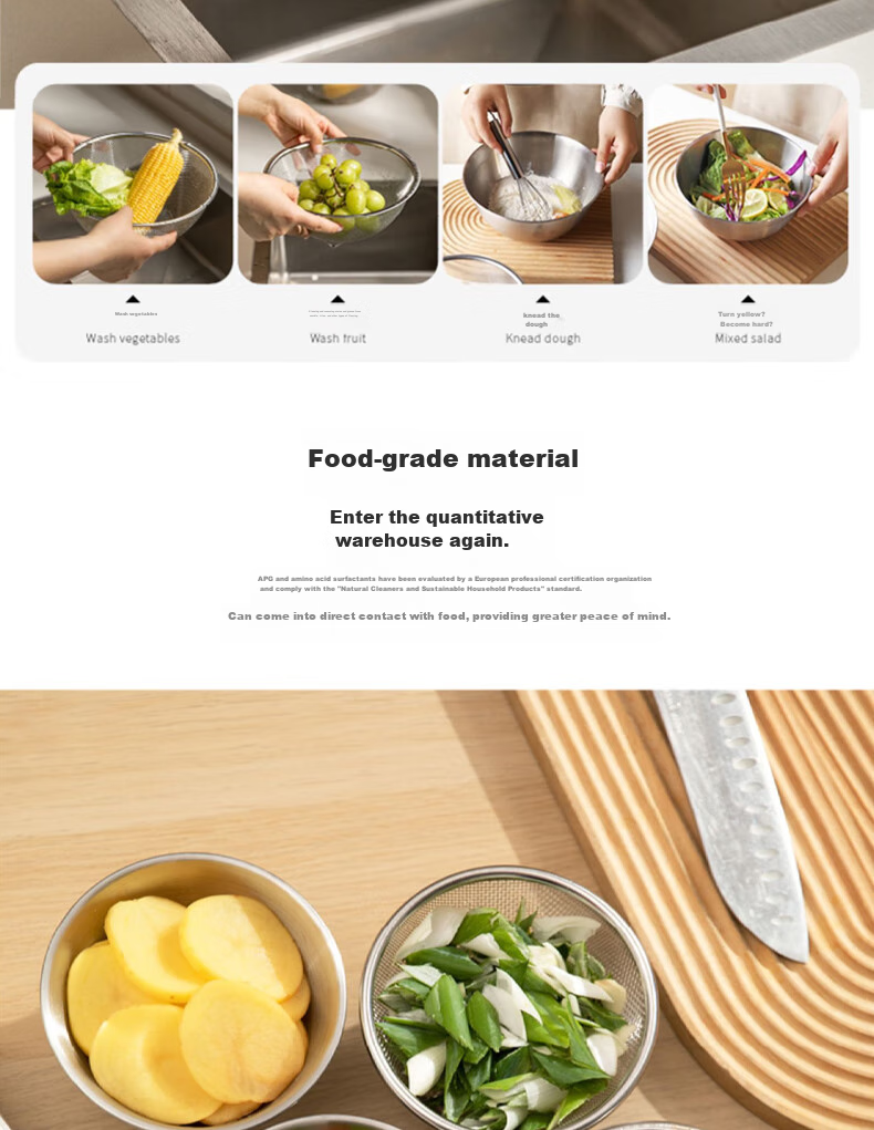 Dipuer 304 Stainless Steel Colander, Draining Basket, Kitchen Fruit Washing Basin, Water Strainer, Rice Washing Tool, Rice Sieve 14