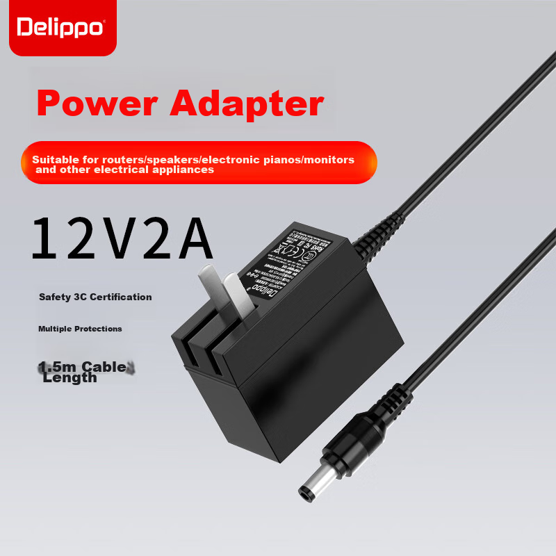 Delippo 12V2A Power Adapter Compatible with Monitors, Surveillance Cameras, Routers, Optical Modems, Scanners, Set-Top Boxes, Hard Drives, Speakers, Breast Pumps, And 24W Power Cables
