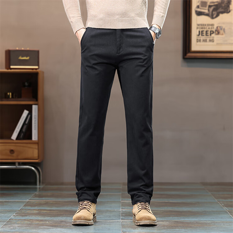 JEEP Casual Pants for Men, Fashionable Loose Straight-Leg Trousers, Trendy Versatile Easy-To Men's Pants 2225 Black 30 7