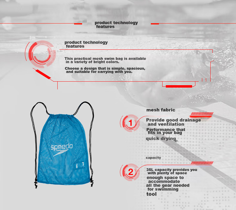 Speedo 35-Liter Mesh Swim Bag, Unisex Swimming Equipment Bag, Black 2