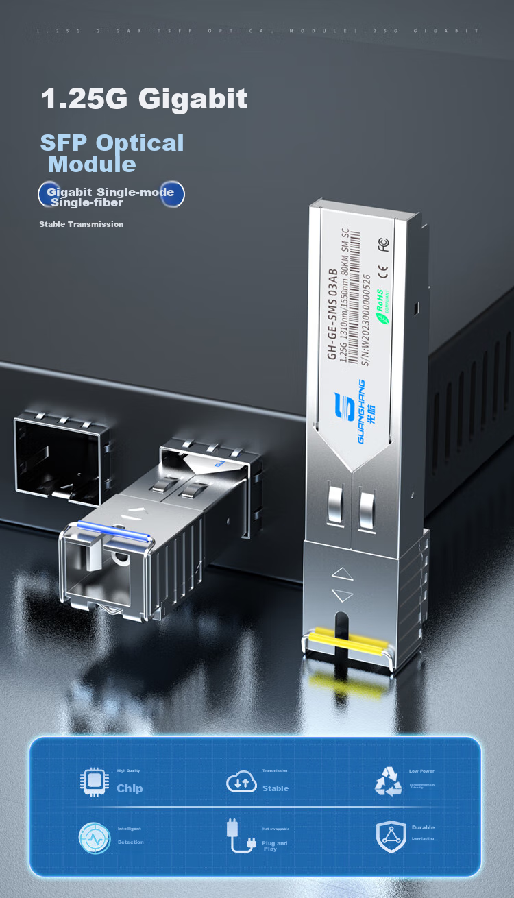 Guanghang Gigabit Optical Module SFP Optical Module 1.25G Single-Mode Optical Module Single-Mode Single-Fiber 1310nm/1550nm, 3KM, SC Interface One Pair GH-GE 1