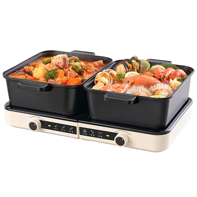 Bear Electric Hot Pot with Temperature Control Zones, Dual-Sided Hot Pot for Hotpot, Stackable Multi-Functional Pot for Home Use with Foldable Design And Storage, 50 Seconds Rapid Boiling DHG-F60N7