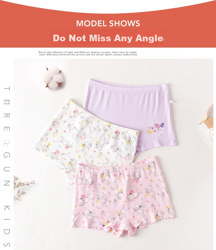 THREEGUN Children's Modal Girls' Flat-Front Pants (Pack of Three) 59048B1 Little Rabbit 140 8